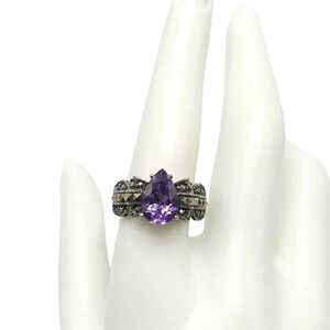Judith Jack Sterling Silver Marcasite Purple Amethyst Ring Size 9 Vintage